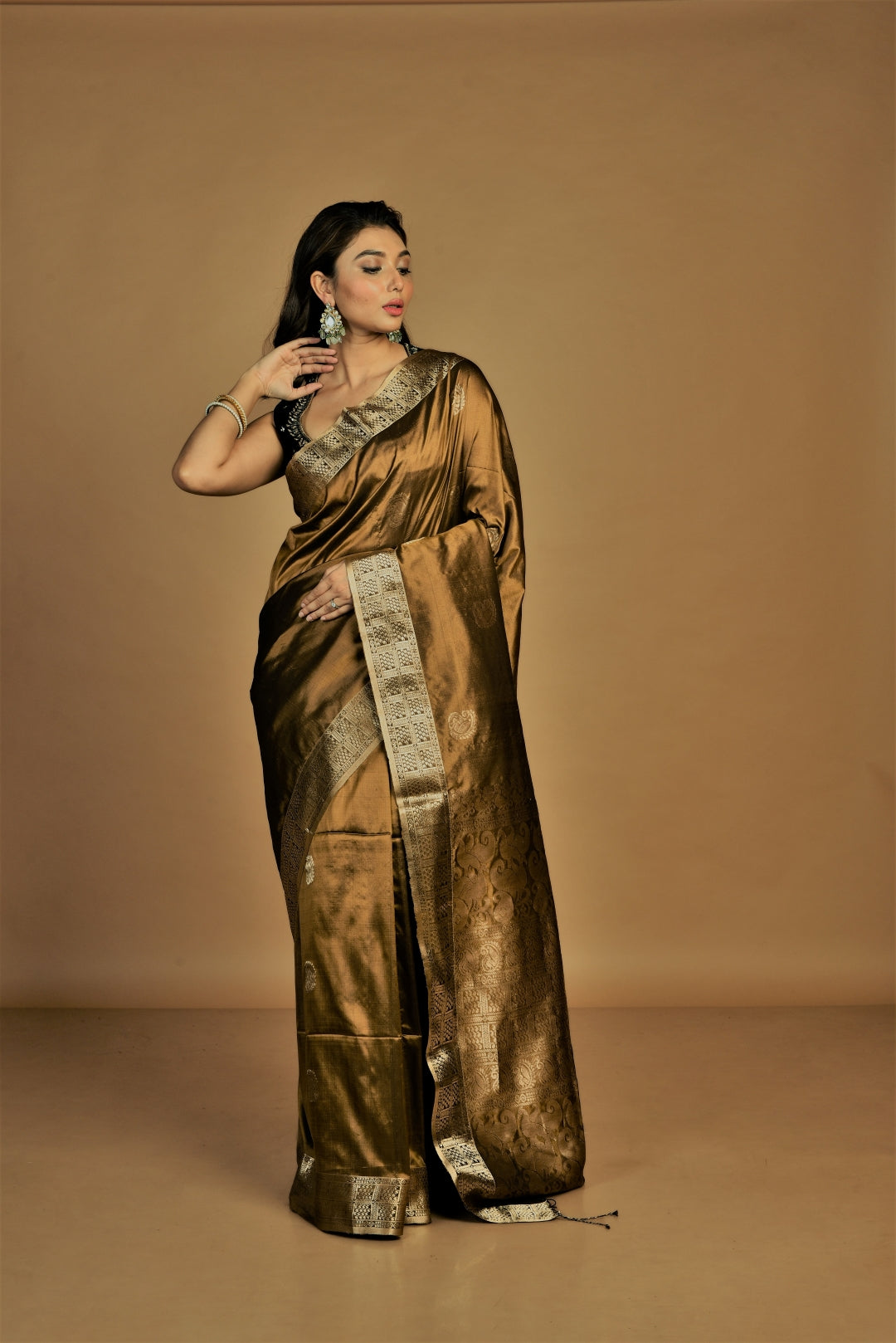 Golden Pure Katan Silk Handloom Saree