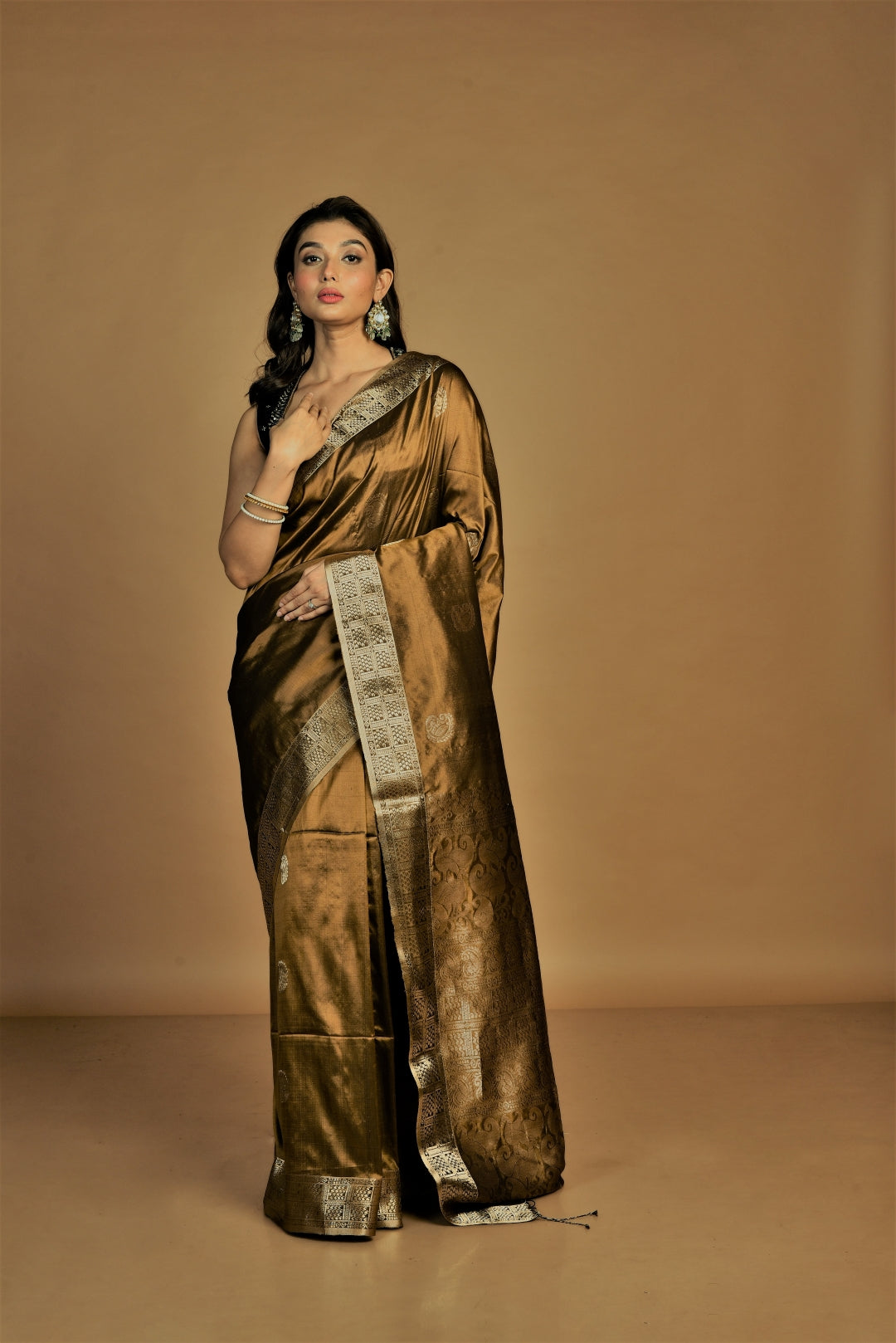 Golden Pure Katan Silk Handloom Saree