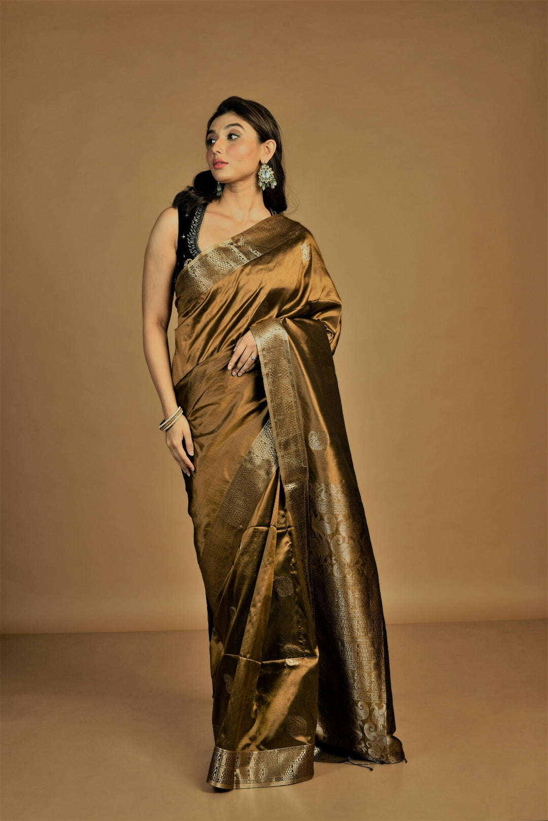 Golden Pure Katan Silk Handloom Saree