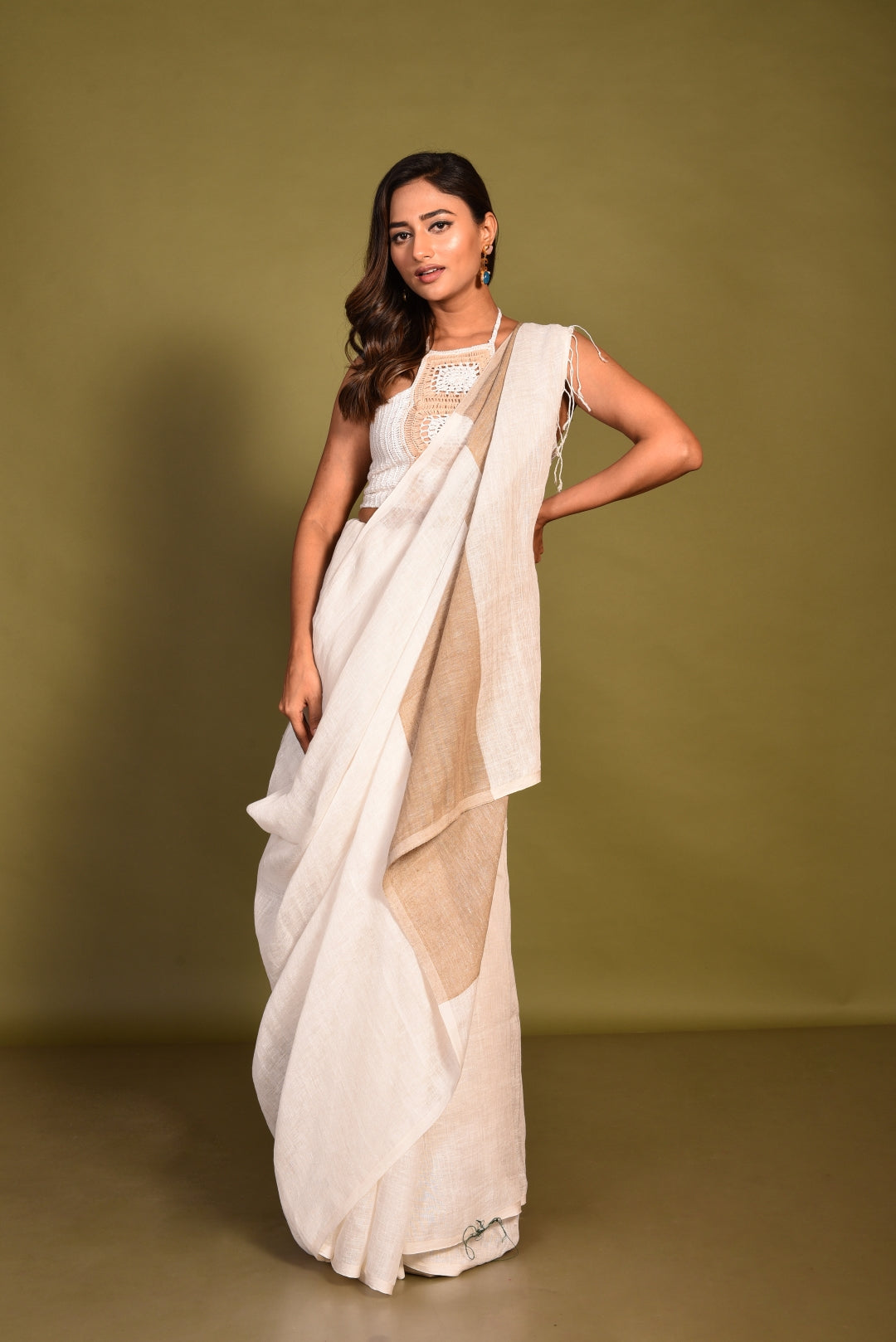 White Linen Handloom Saree