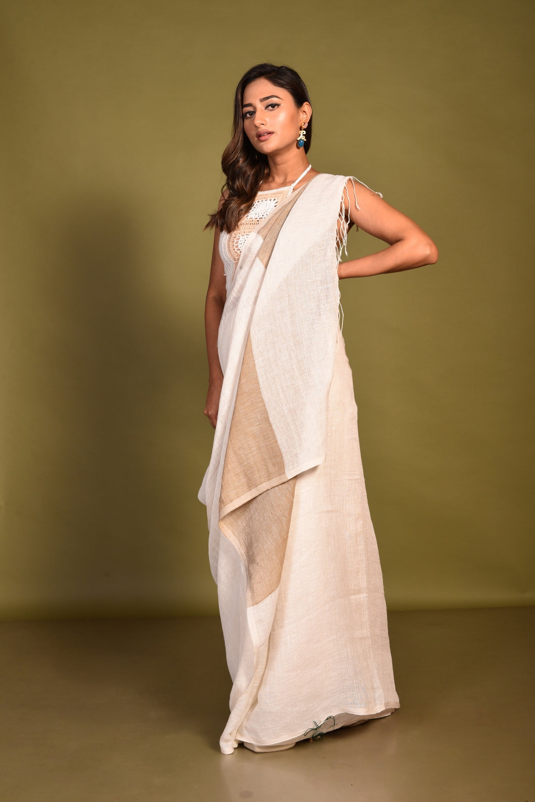 White Linen Handloom Saree