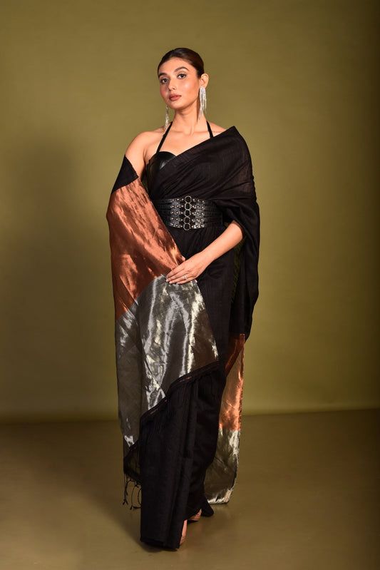 Black Pure Matka Silk Handloom Saree