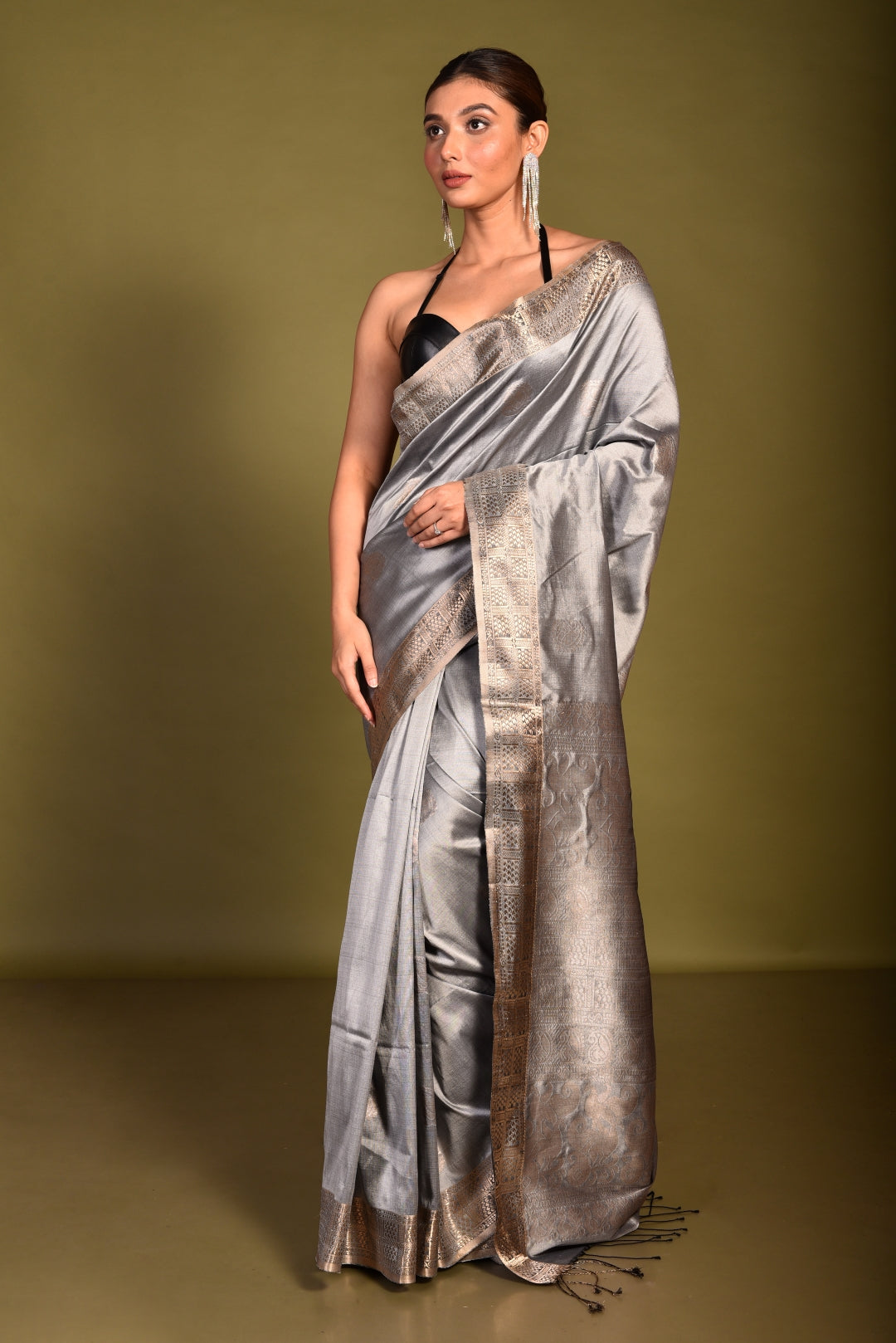 Silver Pure Katan Silk Handloom Saree