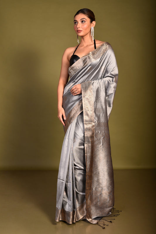 Silver Pure Katan Silk Handloom Saree