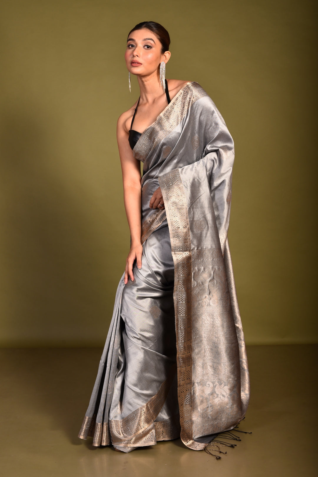 Silver Pure Katan Silk Handloom Saree