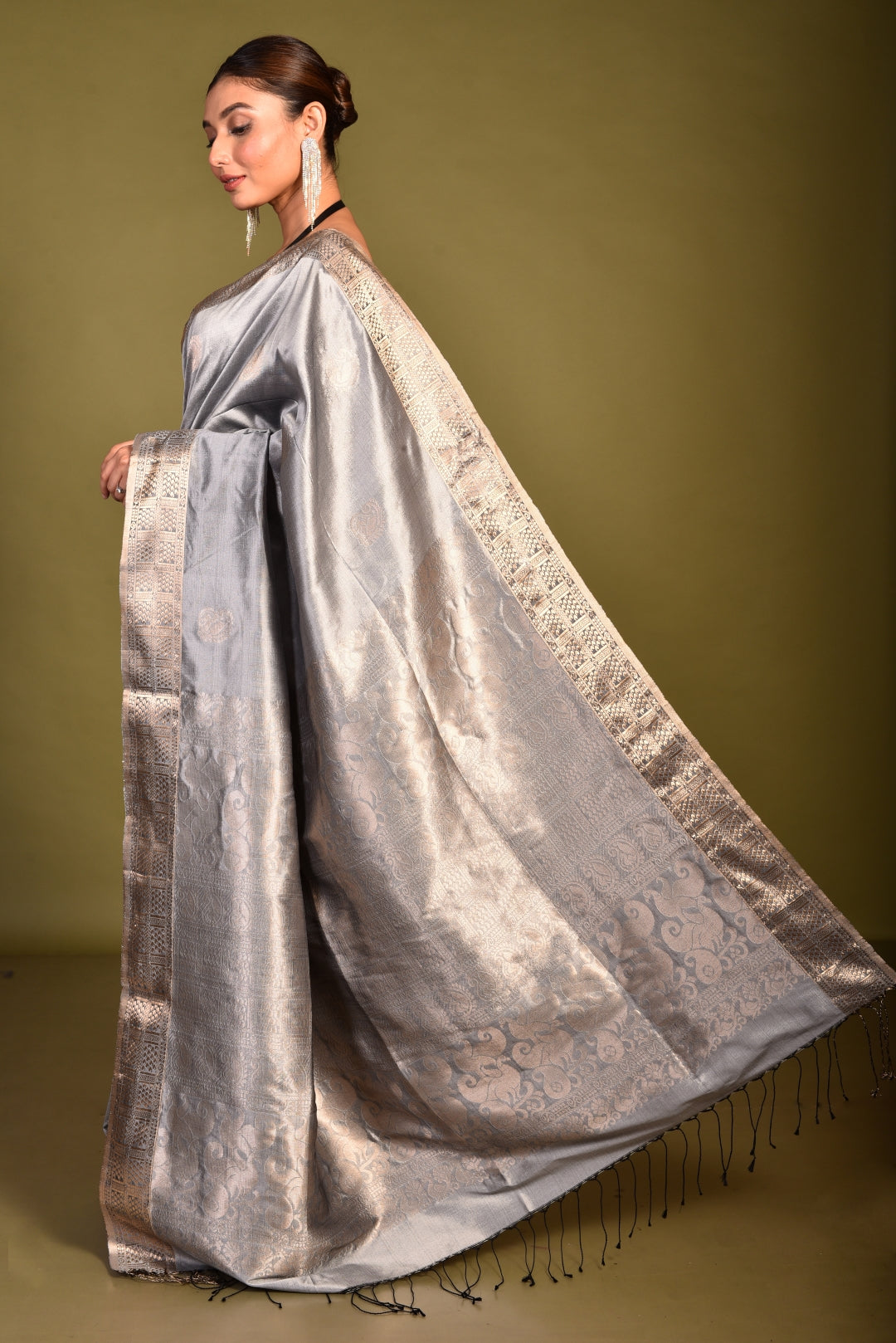 Silver Pure Katan Silk Handloom Saree