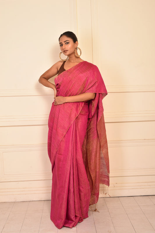 Fuchsia Pure Matka Tissue Handloom Saree