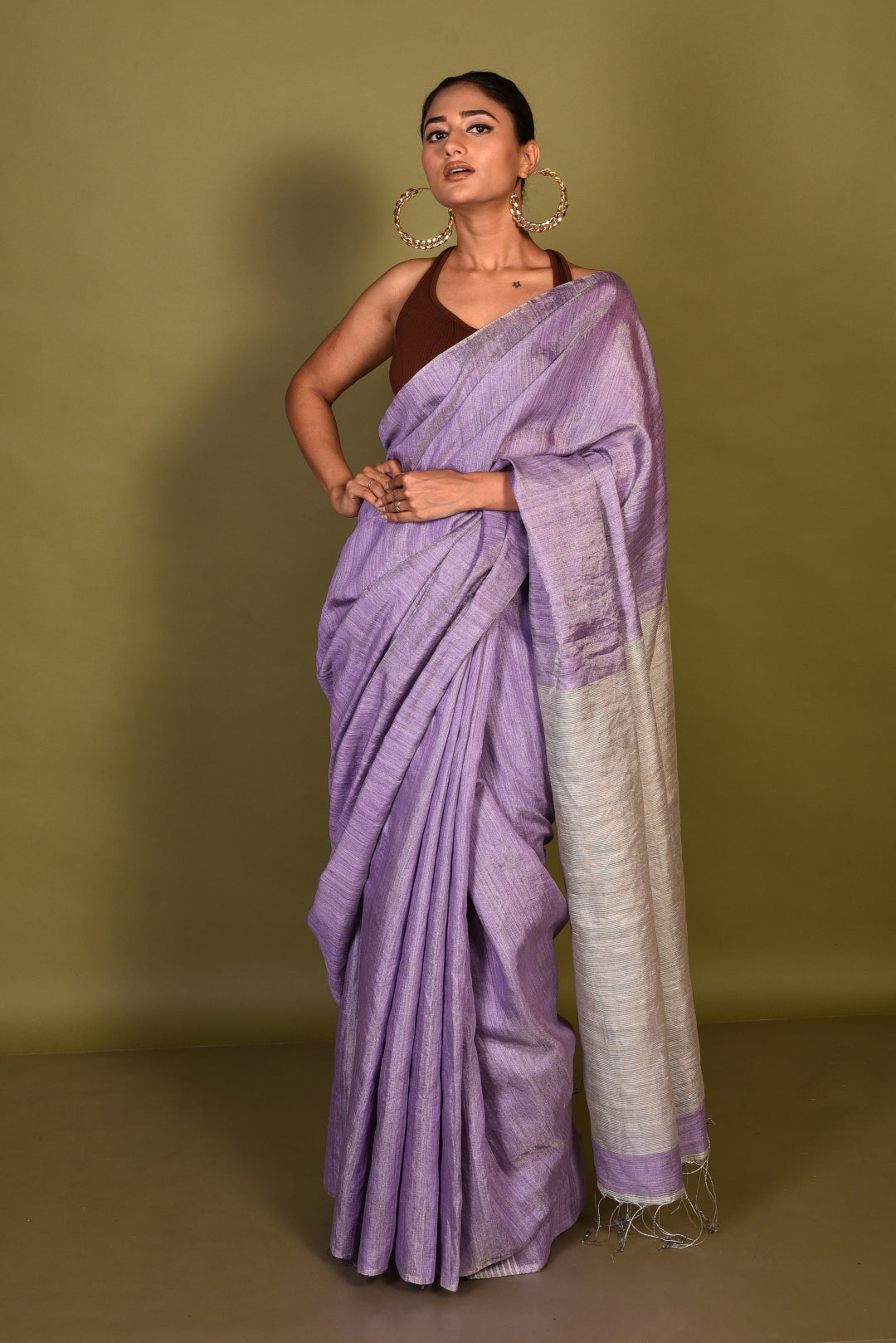 Mauve Pure Matka Tissue Handloom Saree