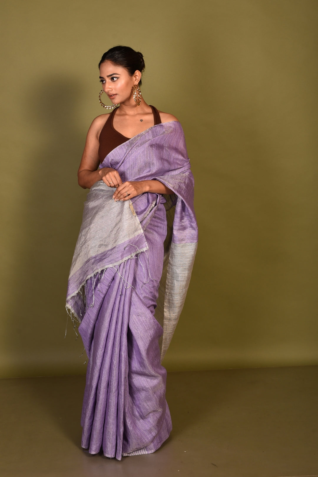 Mauve Pure Matka Tissue Handloom Saree