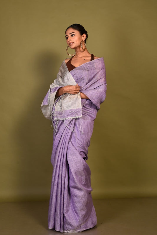 Mauve Pure Matka Tissue Handloom Saree