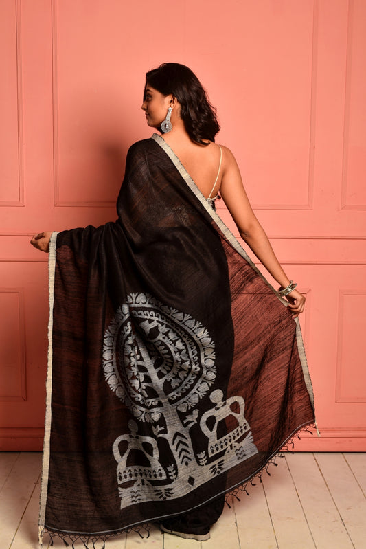 Black Pure Matka Silk Jamdani Handloom Saree