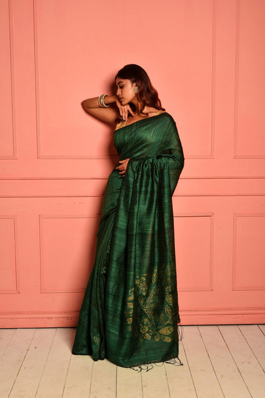 Green Pure Matka Silk Jamdani Handloom Saree