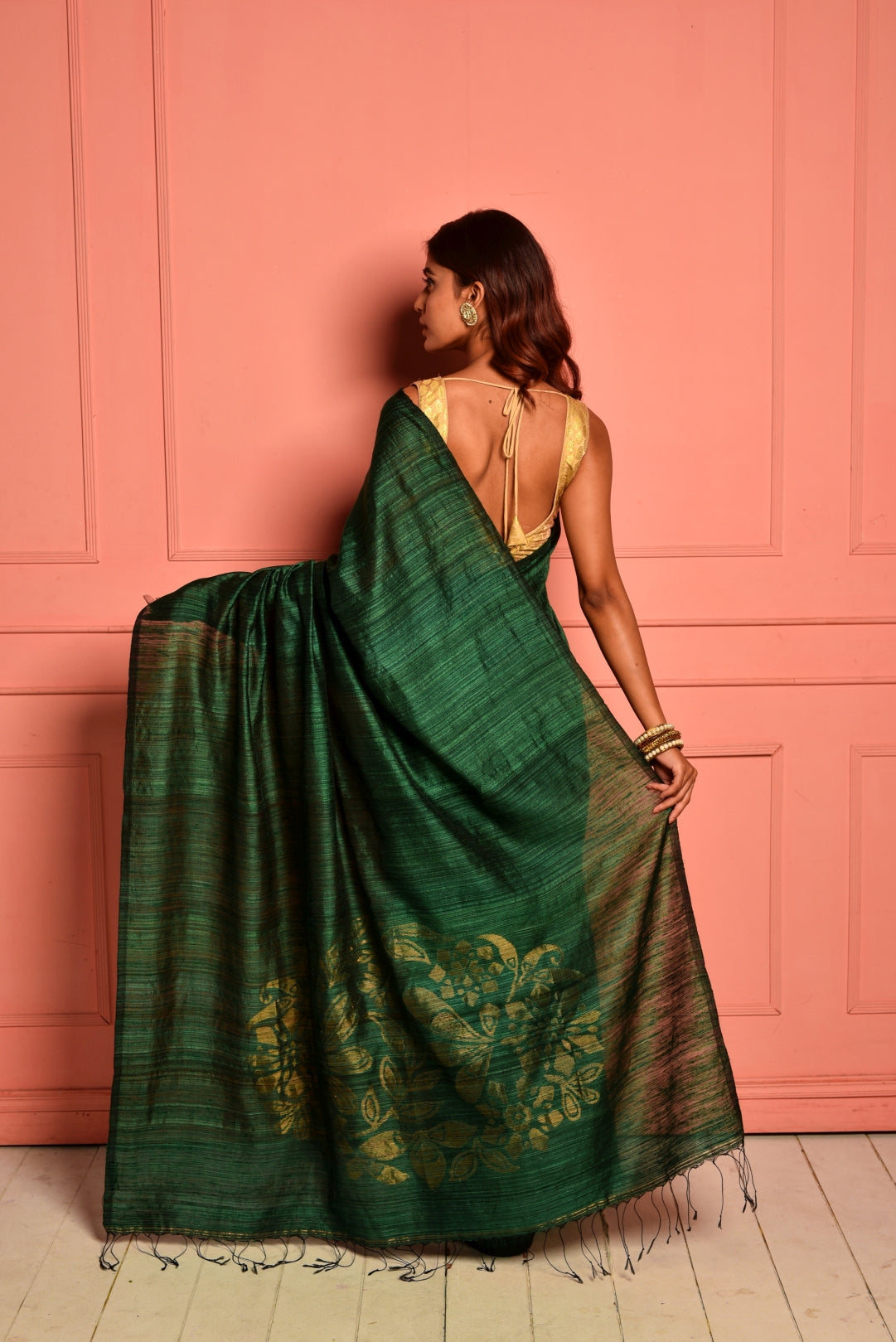 Green Pure Matka Silk Jamdani Handloom Saree