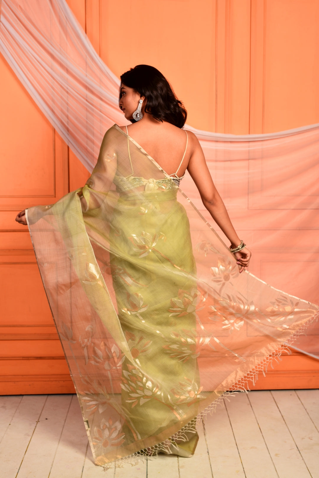 Green Pure Organza Jamdani Handloom Saree