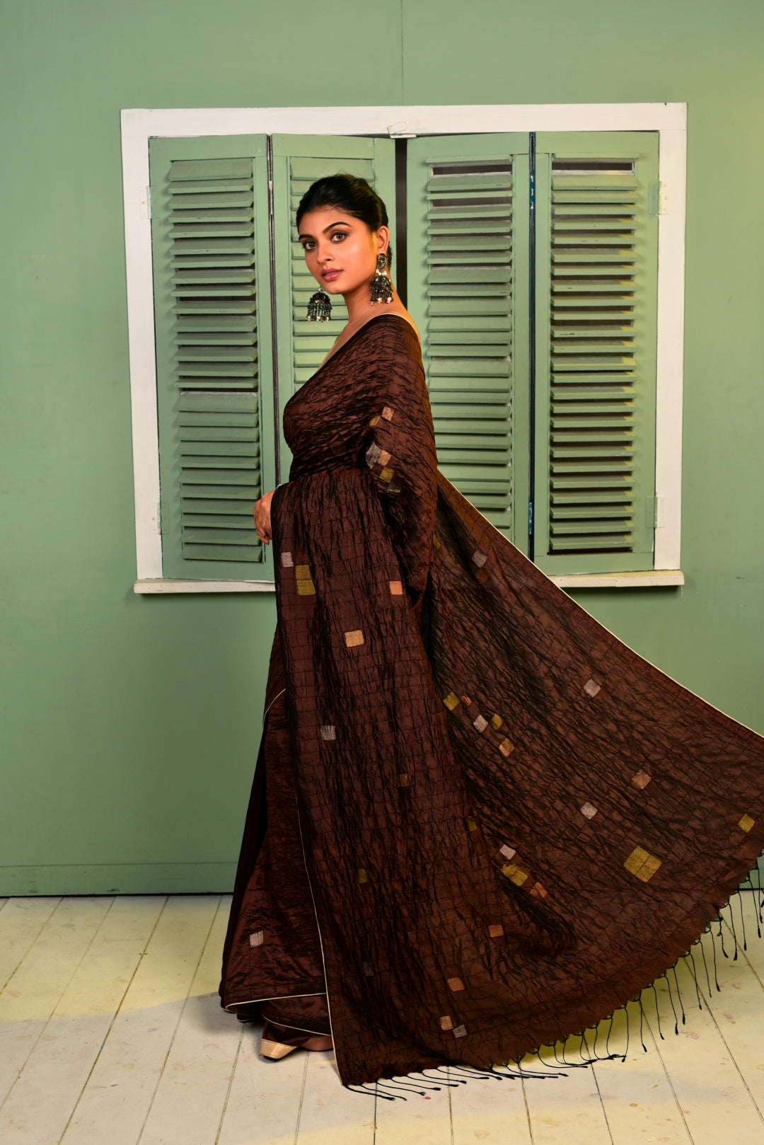 Brown Pure Katan Silk Jamdani Handloom Saree