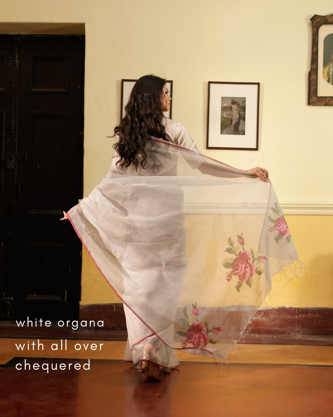 White Pure Organza Silk Jamdani Handloom Saree
