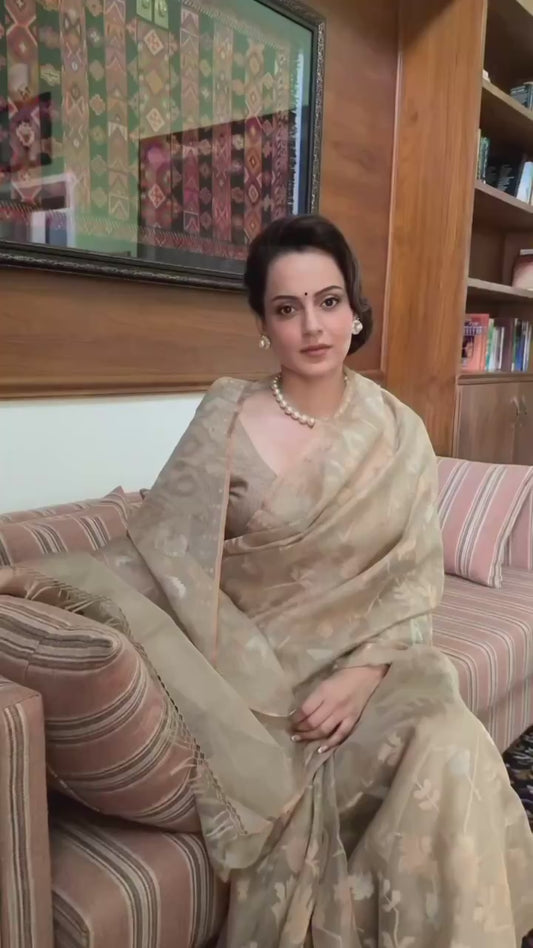 Beige Pure Organza Traditional Jamdani Saree