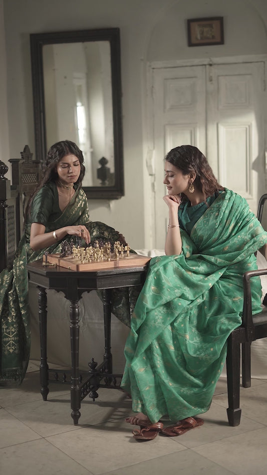 Green Pure Organza Silk Traditional Jamdani Saree