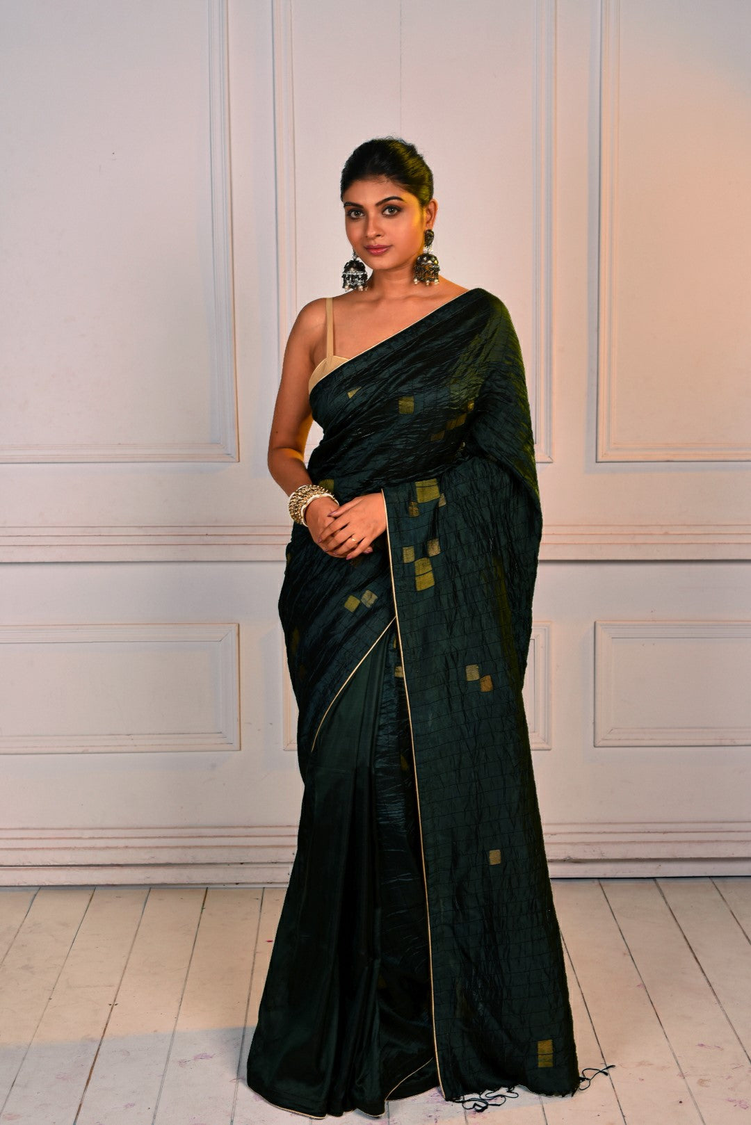 Green Pure Katan Silk Jamdani Handloom Saree