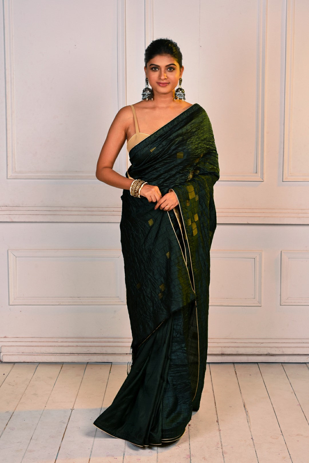 Green Pure Katan Silk Jamdani Handloom Saree