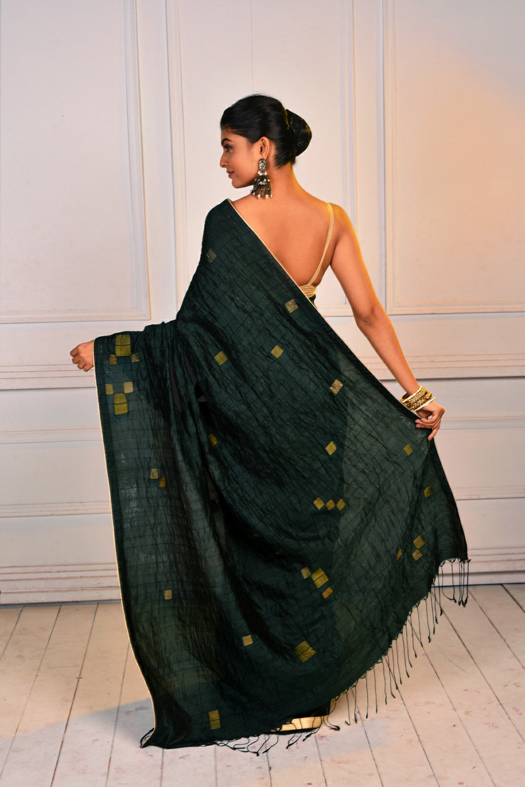 Green Pure Katan Silk Jamdani Handloom Saree