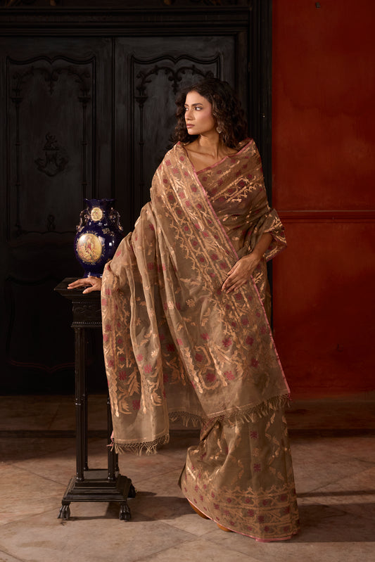 Green Pure Organza Silk Traditional Jamdani Saree