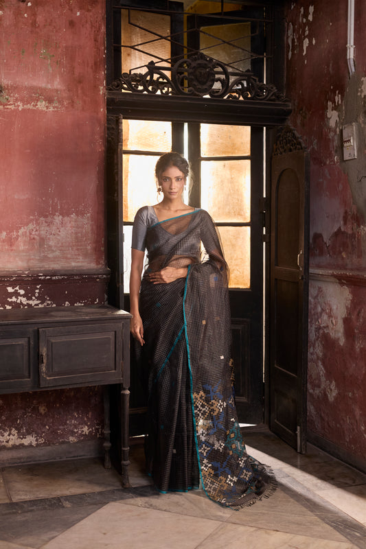 Black Pure Organza Jamdani Handloom Saree