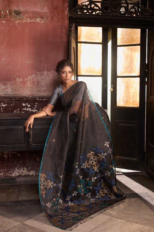 Black Pure Organza Jamdani Handloom Saree