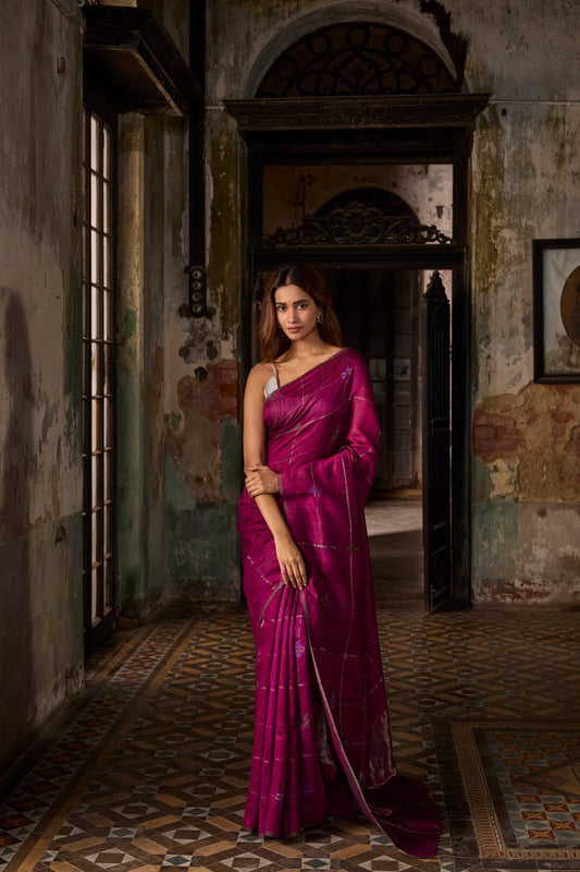Magenta Pure Matka Silk Handloom Saree