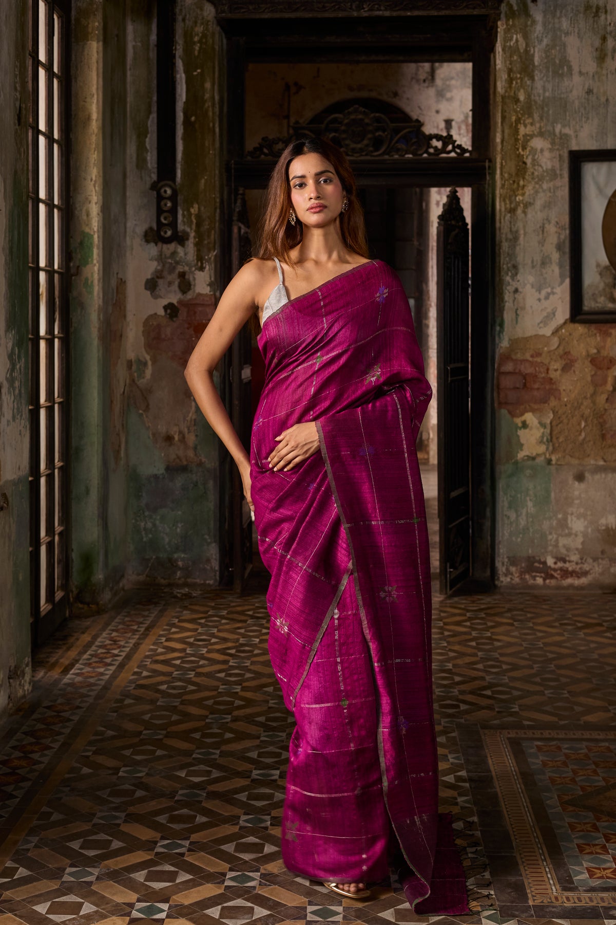 Magenta Pure Matka Silk Handloom Saree