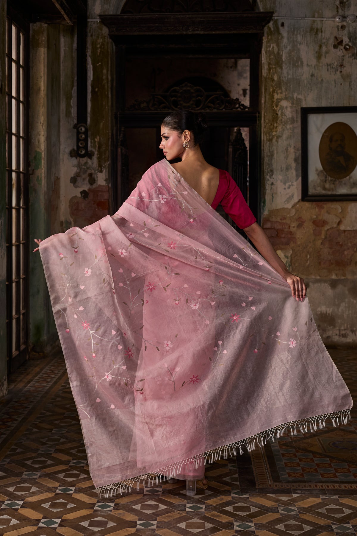 Pink Pure Organza Silk Jamdani Handloom Saree