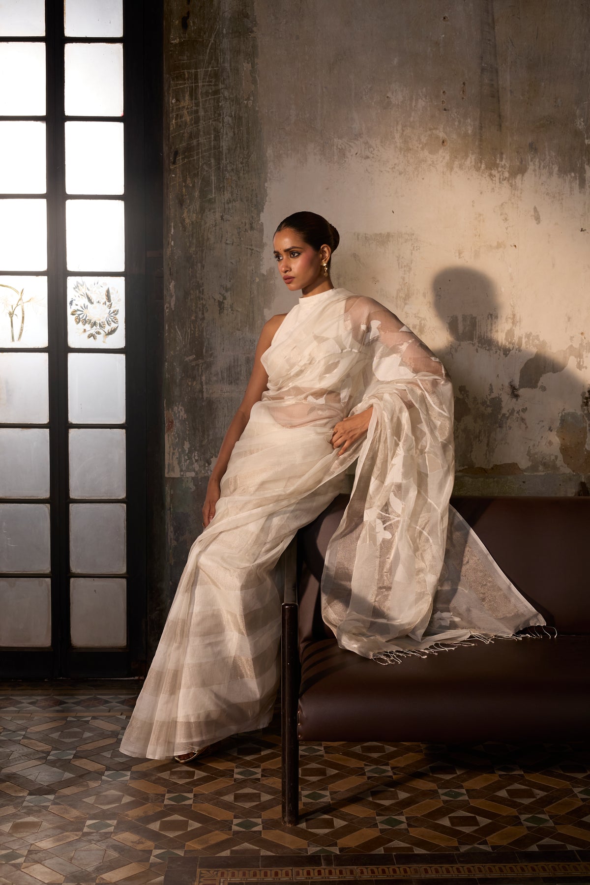 White Pure Organza Silk Jamdani Handloom Saree