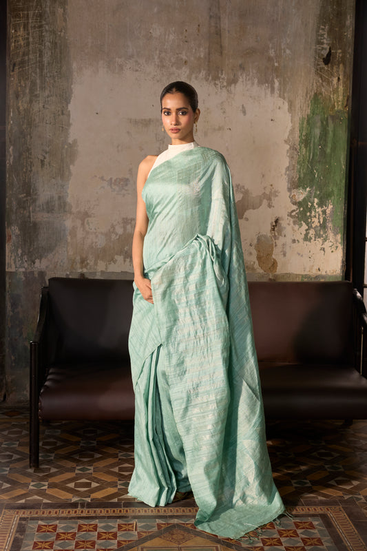 Blue Pure Matka Silk Jamdani Handloom Saree