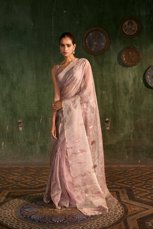 Pink Pure Tissue Silk Handloom Saree