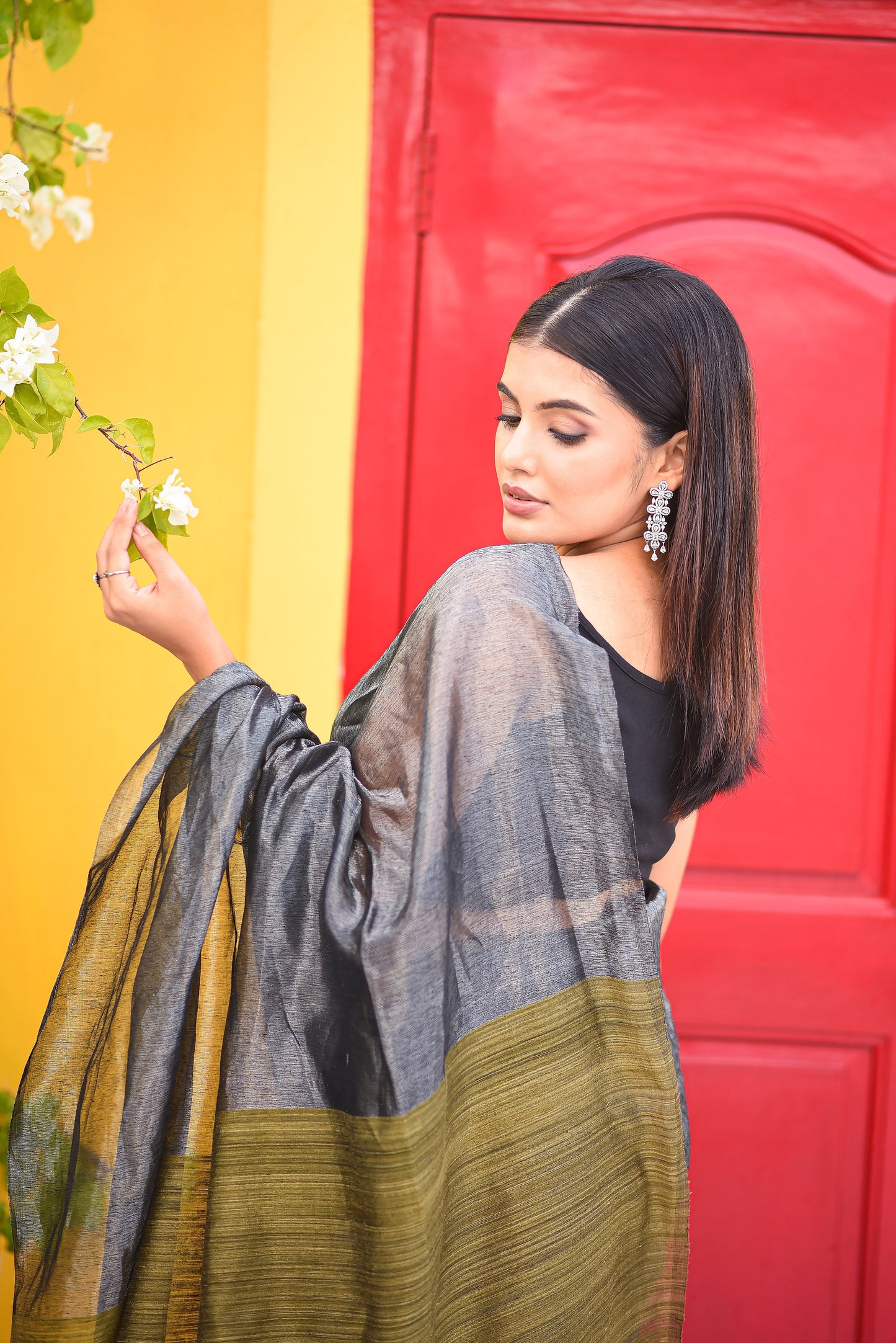 Grey Pure Organza Silk Tissue Handloom Saree