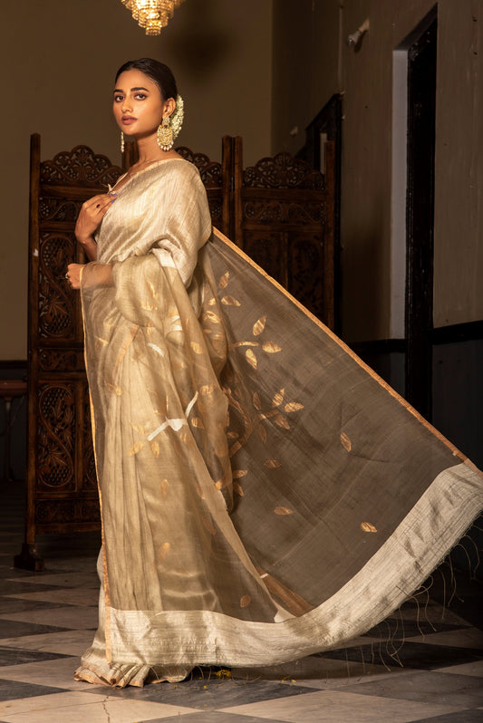 Beige Pure Matka Silk Handloom Saree (Pre-Order)