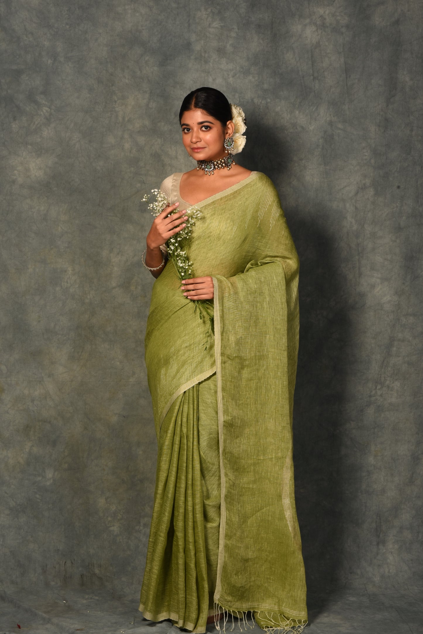 Green Handwoven Linen Saree