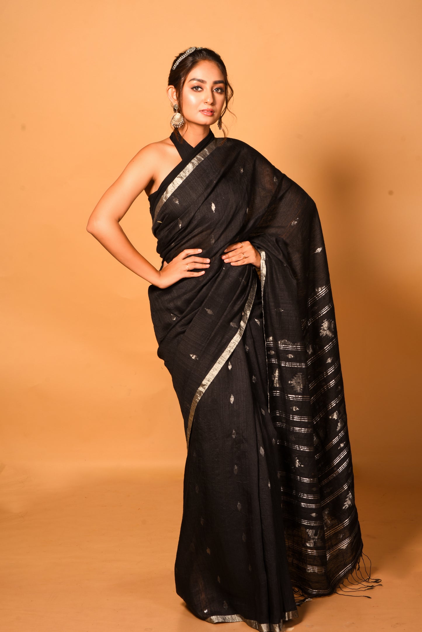 Black Pure Matka Silk Jamdani Handloom Saree