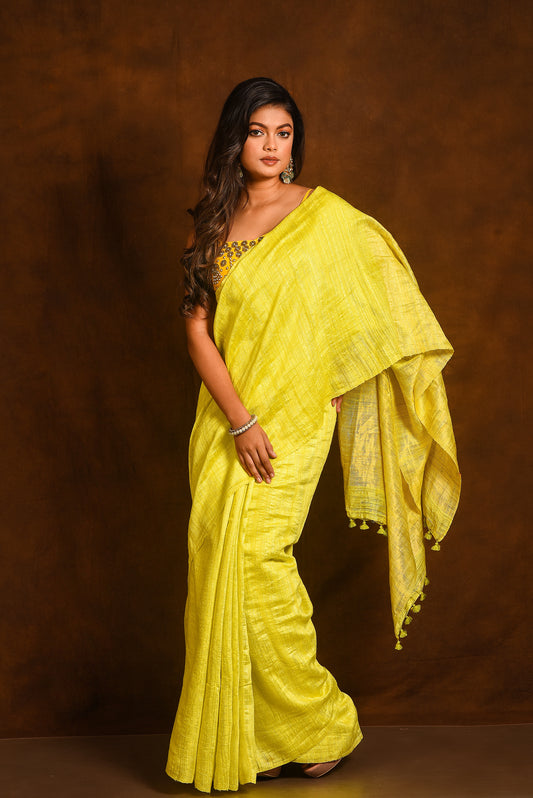 Yellow Pure Matka Silk Handloom Saree