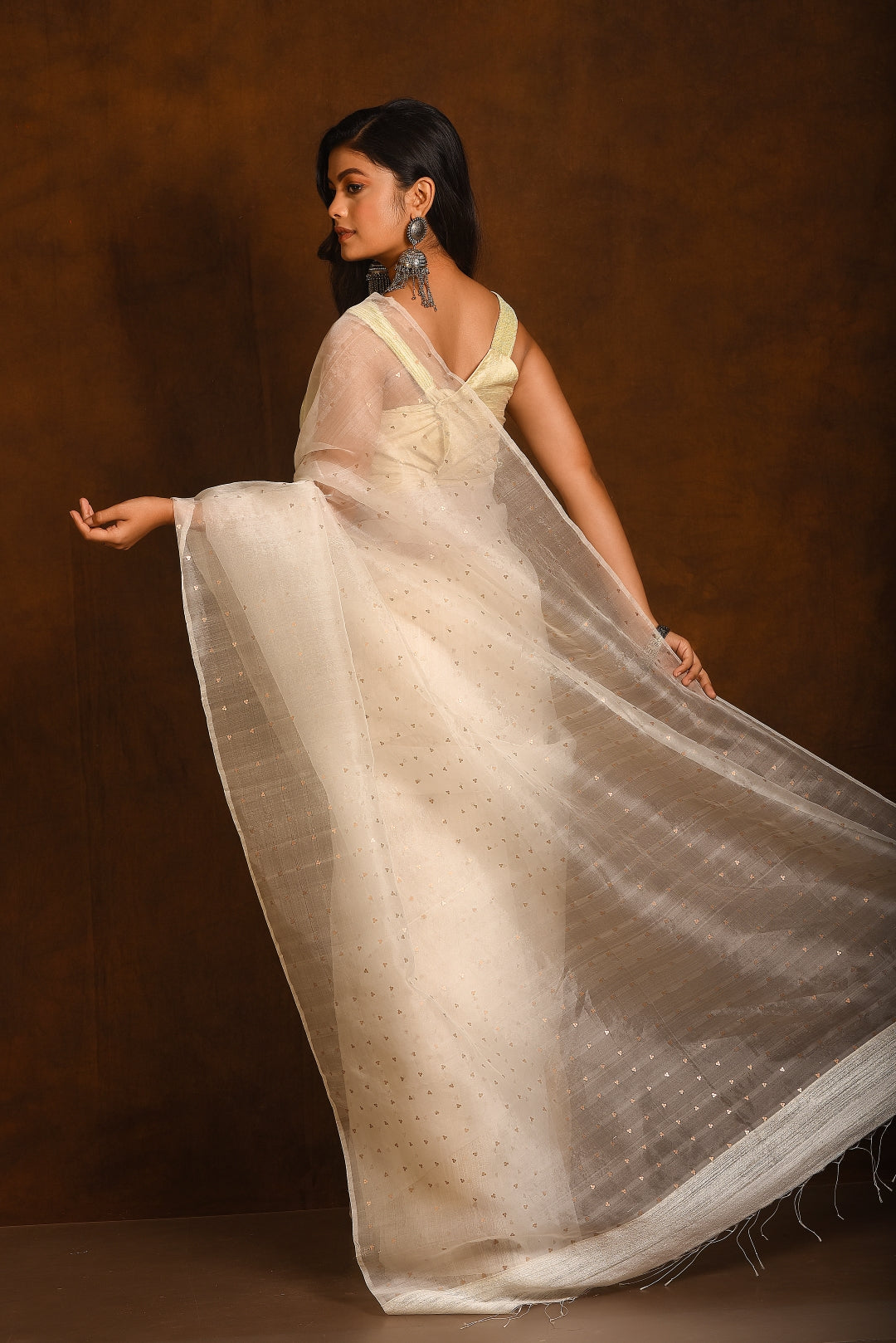 White Pure Organza Silk Handloom Saree