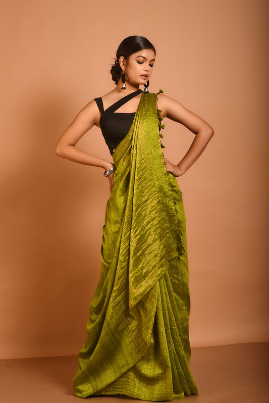 Green Pure Matka Silk Handloom Saree