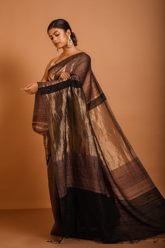 Brown Pure Matka Silk Handloom Saree