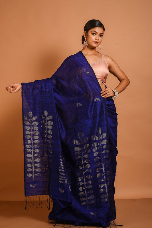 Blue Pure Matka Silk Jamdani Handloom Saree