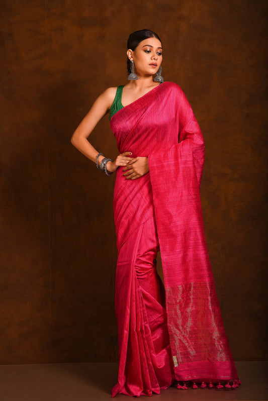 Fuchsia Pure Matka Silk Handloom Saree