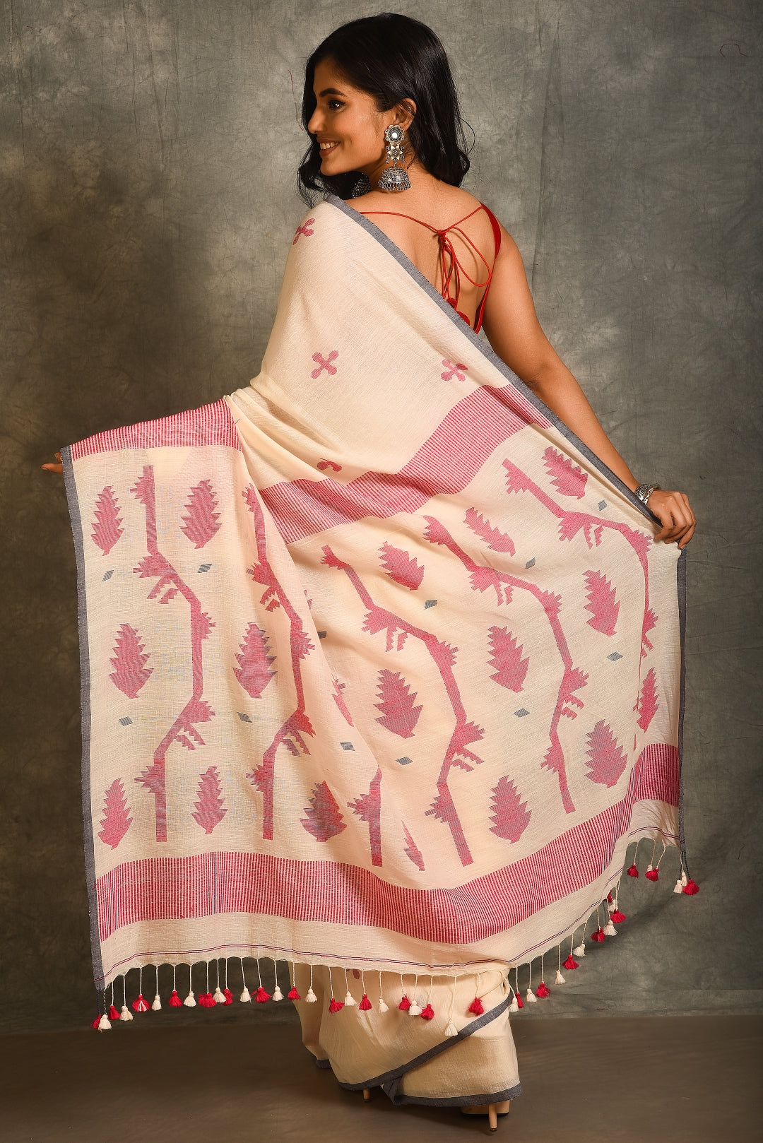 White Pure Handspun Cotton Handloom Saree