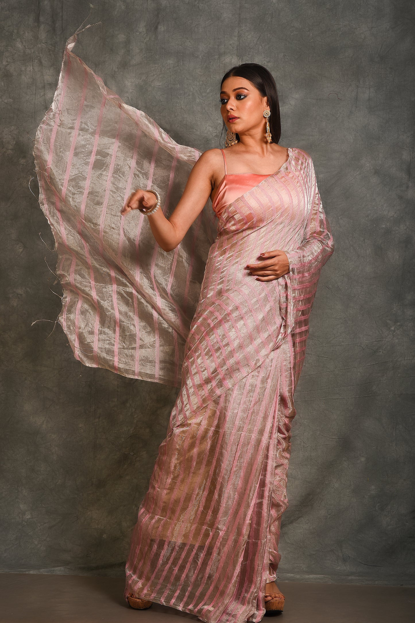 Pink Tissue Organza Silk Handloom Saree