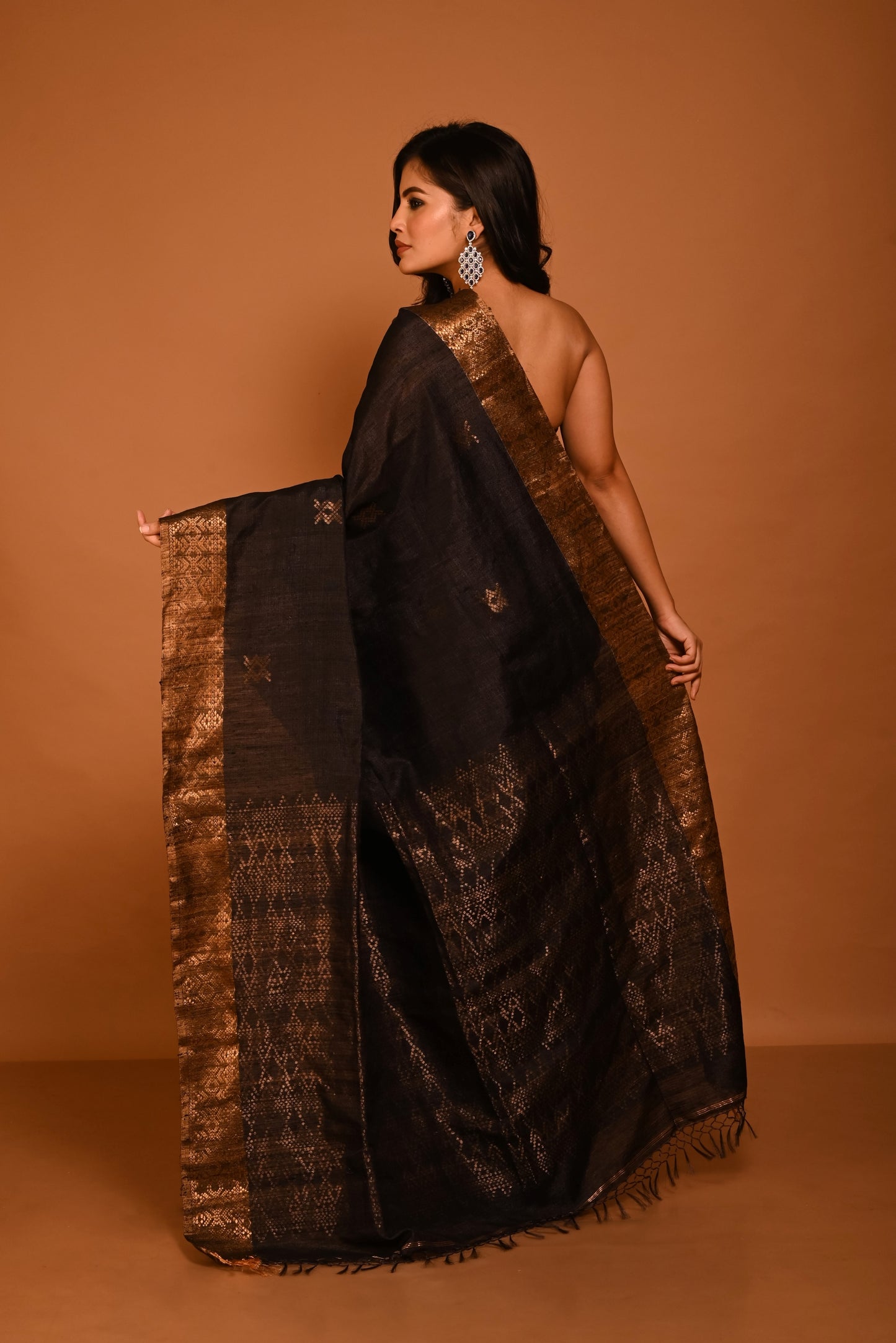 Black Pure Tussar Silk Handloom Saree