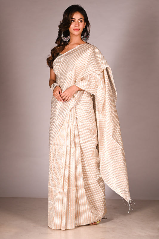 White Pure Matka Tissue Handloom Saree