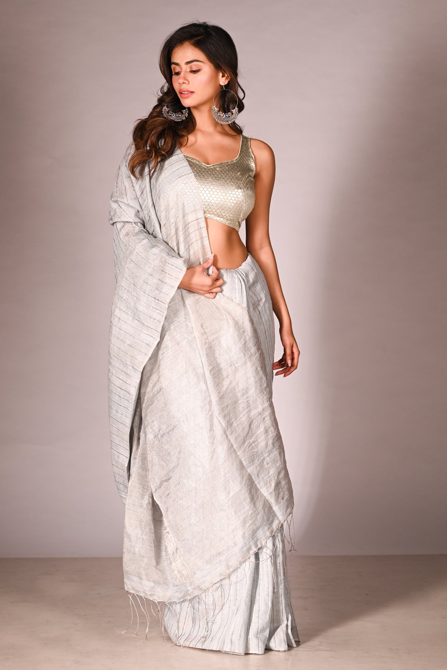 White Pure Matka Tissue Handloom Saree