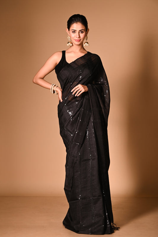 Black Pure Matka Silk Handloom Saree